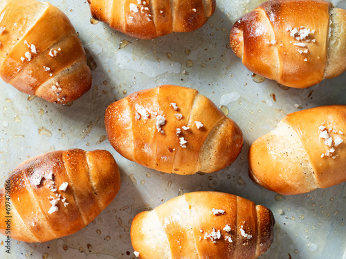 top view Shio Pan or sea salt butter bread rolls