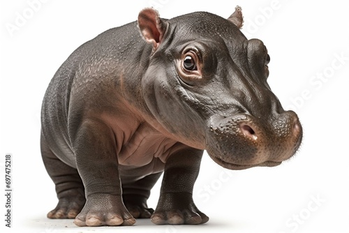 Hippo calf, 3 months old, isolated, Hippopotamus amphibius. Generative AI