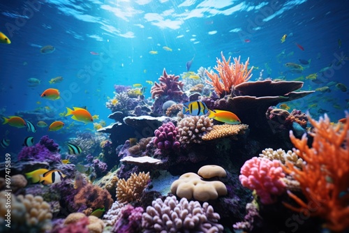 Colorful of beautiful underwater world blue reef on sunny © Attasit