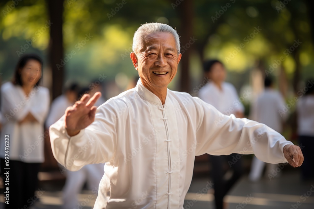 Photograph of a Senior man enjoying a kung-fu in national park