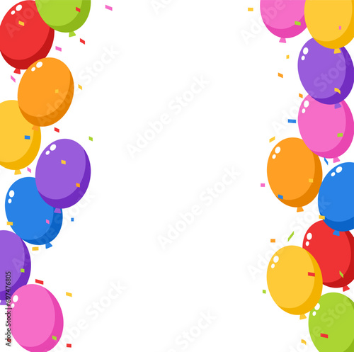 Cute colorful balloons rainbow border frame for birthday party celebration background illustration vector