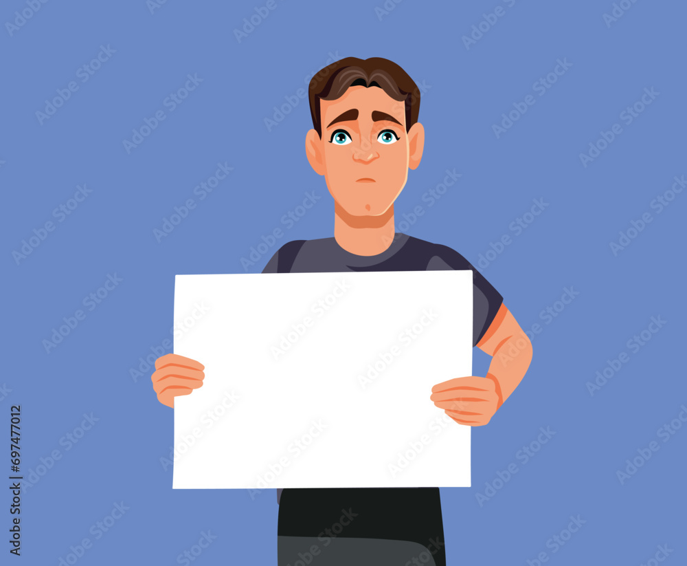 
Apologetic Man Holding an Empty Placard with Copy Space Vector
Unhappy guy feeling sorry and remorseful after a mistake 
