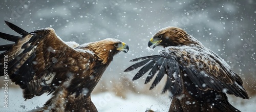 Snowy weather witnessed a battle involving a Golden Eagle. photo