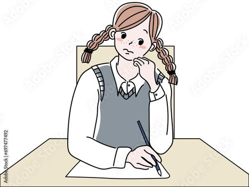 受験生　勉強中の女性　ノートをとる女性