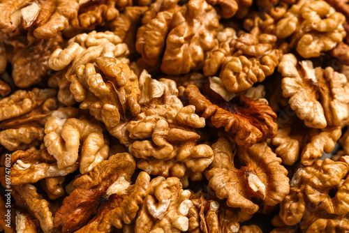 Tasty shelled walnuts as background