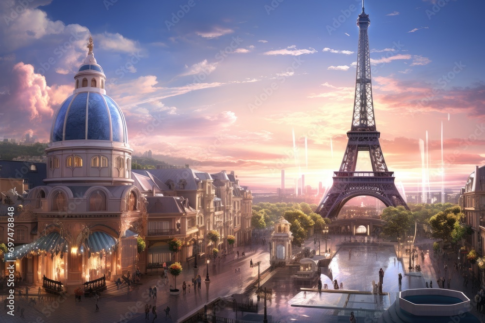 Eiffel Tower in Paris, France. Travel and tourism concept, Eiffel Tower city, AI Generated