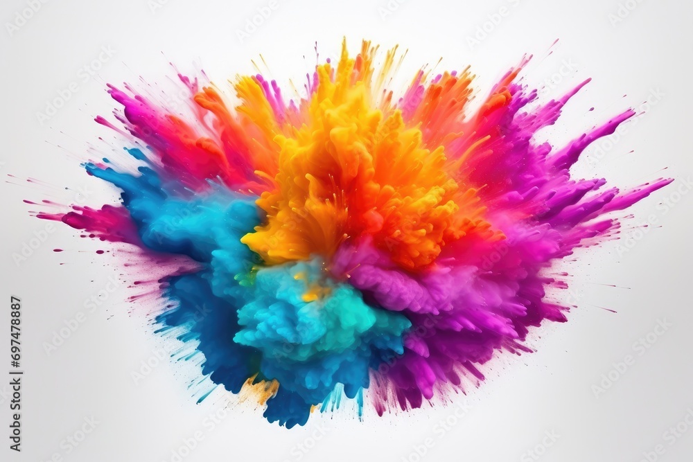 Colorful ink in water on a white background. Abstract background, Explosion of colored powder against a white backdrop, 3D rendering, AI Generated