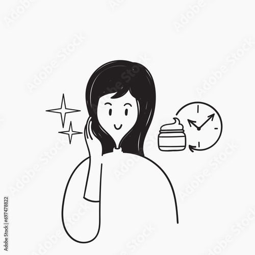 hand drawn doodle woman with face cream time illustration