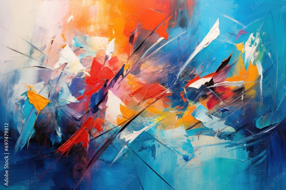 Fototapeta premium abstract multicolored background, computer-generated image, oil painting, Dynamic and chaotic abstract oil painting with textured brushstrokes and vibrant colors, AI Generated