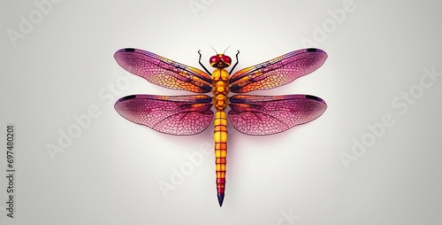 dragonfly shot from above white background rosey colorful background photo