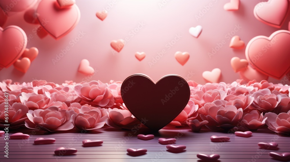 Beautiful background for Valentine's Day, Copy space, 3D. Generative AI.