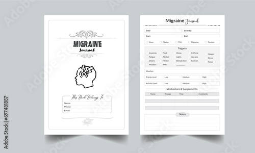 Migraine Journal. Daily Gratitude Monthly & Yearly Undated Planner. Journal. Printable Gratitude Journal. Planner Bundle Design. Printable Planner Set with cover page layout template