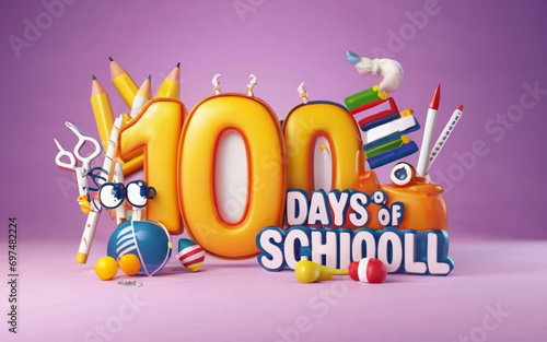 100 days of school school equipment kids school' in arrangement 3d background