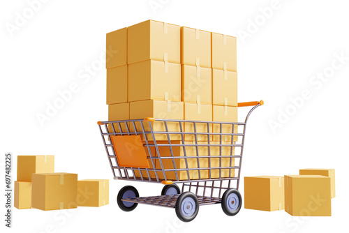 shopping cart, realistic or cartoon 3D illustrations with parcel boxes, online marketing, supermarket Department store, retail - clipping path © WIROT