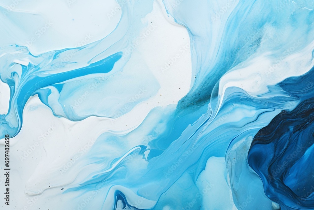 Stunning water-and-paint abstract art in pastel colors on a white and blue background. Generative AI