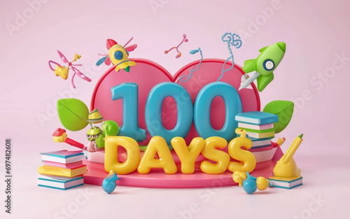 100 days of school school equipment kids school' in arrangement 3d background