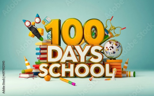 100 days of school school equipment kids school' in arrangement 3d background