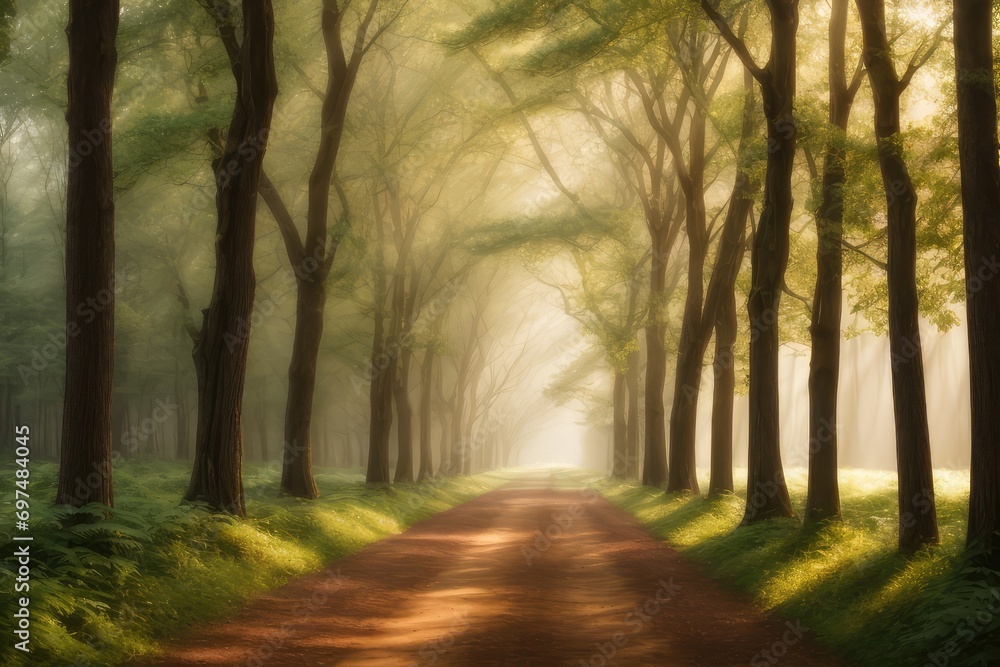 Obraz premium Tree Lined Path Vanishing Point Forest Photography