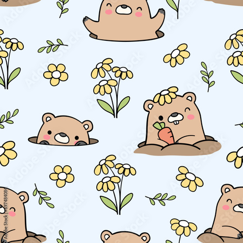 Seamless pattern happy groundhog day Fabric Nursery Clothing kids