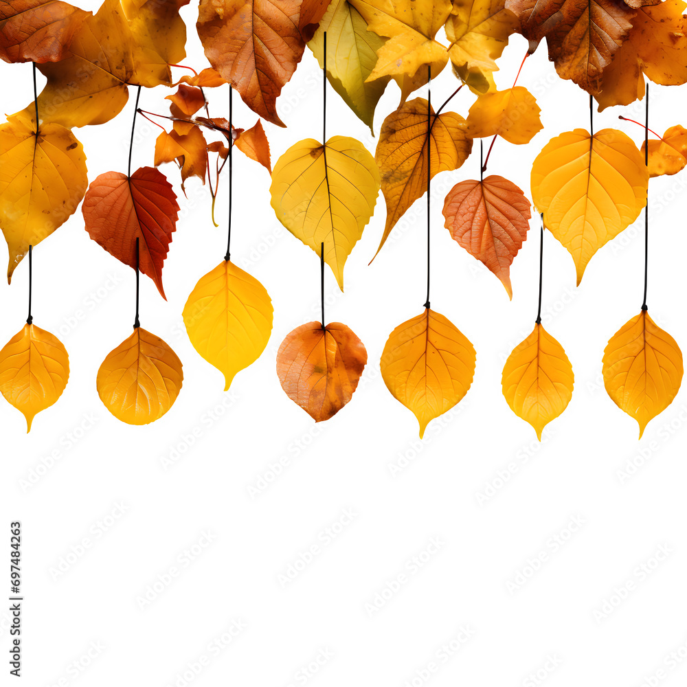 Fototapeta premium Autumn leaves isolated on transparent background Generative AI