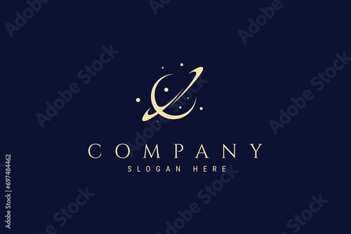 Planet logo design illustration with space rock decoration