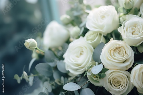 Generative AI : Wedding flowers, bridal bouquet closeup. Decoration made of roses photo