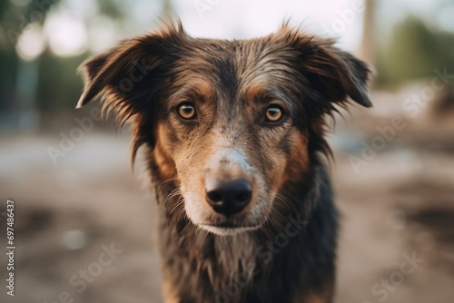 Generative AI : Portrait of a dog with a very sad look causing pity photo