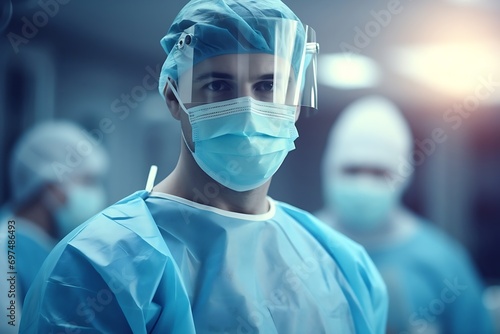 Generative AI : Male medical doctor surgeon. Sterile medical uniform