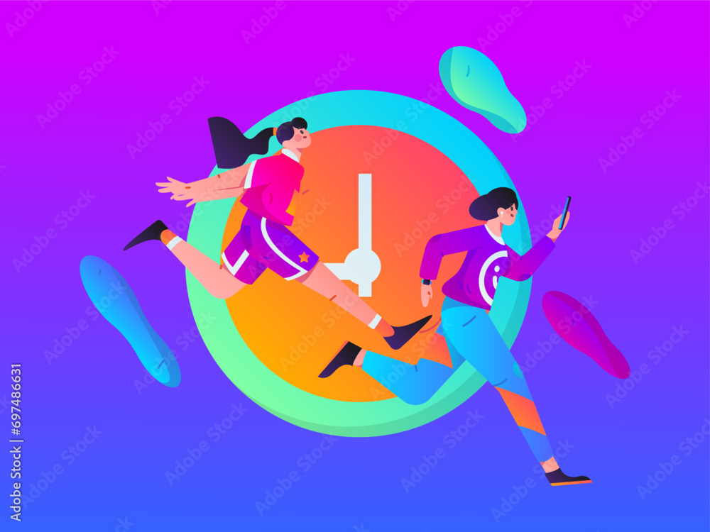 People exercising healthy running vector internet operation illustration
