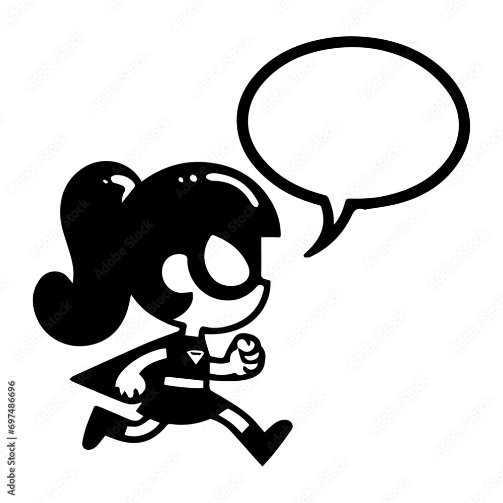 minimal Comic girl funny flat character vector silhouette, black color silhouette minimal Comic girl funny flat character vector silhouette, black color silhouette