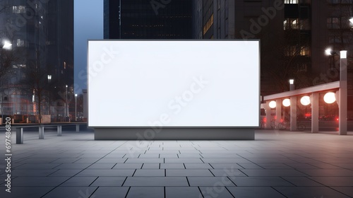 A blank billboard can be used for advertising, banners, and posters, which stand in the middle of the city. generative AI