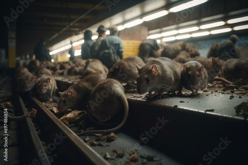 A massive amount of rats have invaded the metro, causing a rat plague and infestation. Generative AI photo