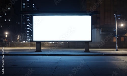 A blank billboard can be used for advertising, banners, and posters, which stand in the middle of the city. generative AI