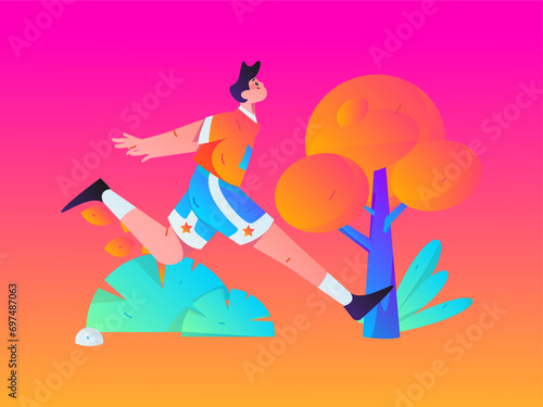 People exercising healthy running vector internet operation illustration 