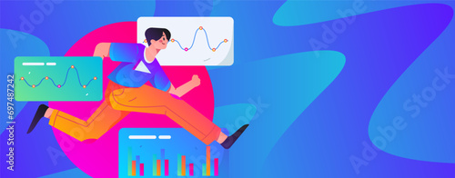 People exercising healthy running vector internet operation illustration
