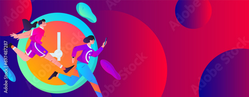 People exercising healthy running vector internet operation illustration
