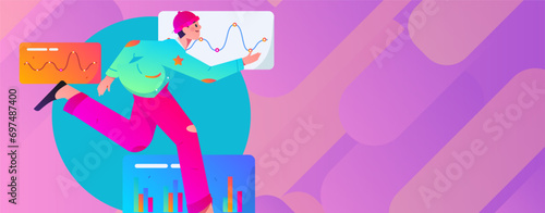 People exercising healthy running vector internet operation illustration
