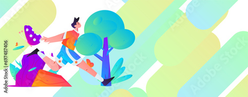 People exercising healthy running vector internet operation illustration
