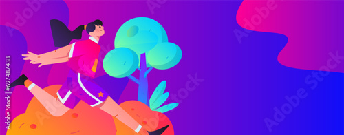 People exercising healthy running vector internet operation illustration
