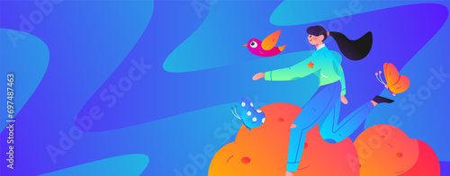 People exercising healthy running vector internet operation illustration
