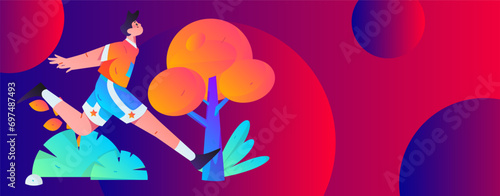 People exercising healthy running vector internet operation illustration

