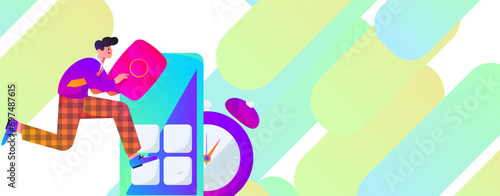 People exercising healthy running vector internet operation illustration
