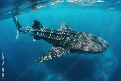 Whale shark in deep sea. Generative AI