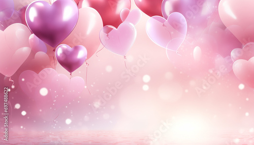 An abstract background with heart-shaped balloons and confetti  perfect for love celebrations like Valentine s Day and Mother s Day.