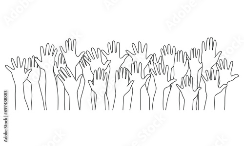 Group of Hands Raised line art vector icon.