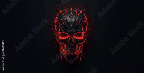 red and black skull wallpaper artwork logo design, halloween skull with background, face of a vampire