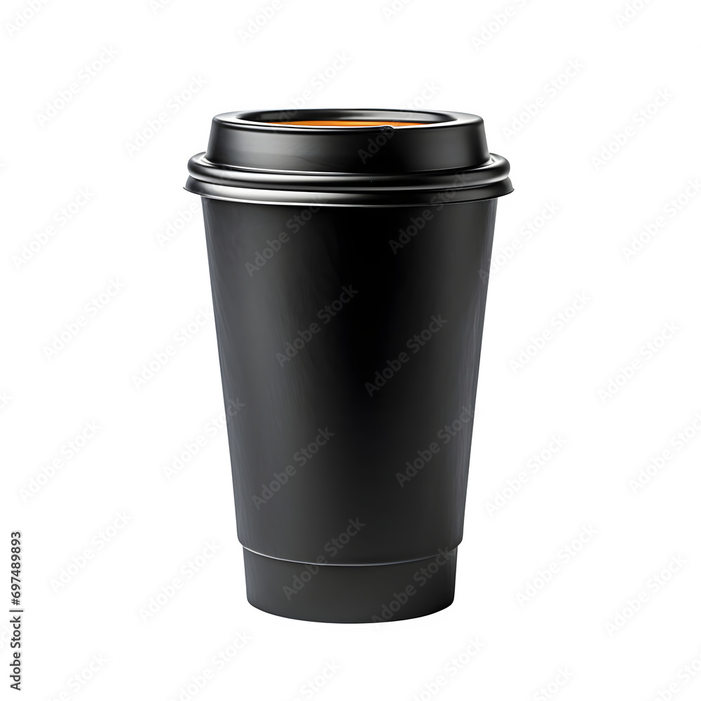 Takeaway black paper coffee cup with sleeve isolated on transparent background Generative AI Takeaway black paper coffee cup with sleeve isolated on transparent background Generative AI