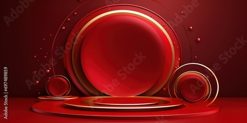 A minimalist red stage with an elegant circular shape