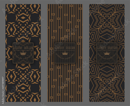 Golden pattern on a dark background. Premium luxury template for covers, interior, packaging and creative idea