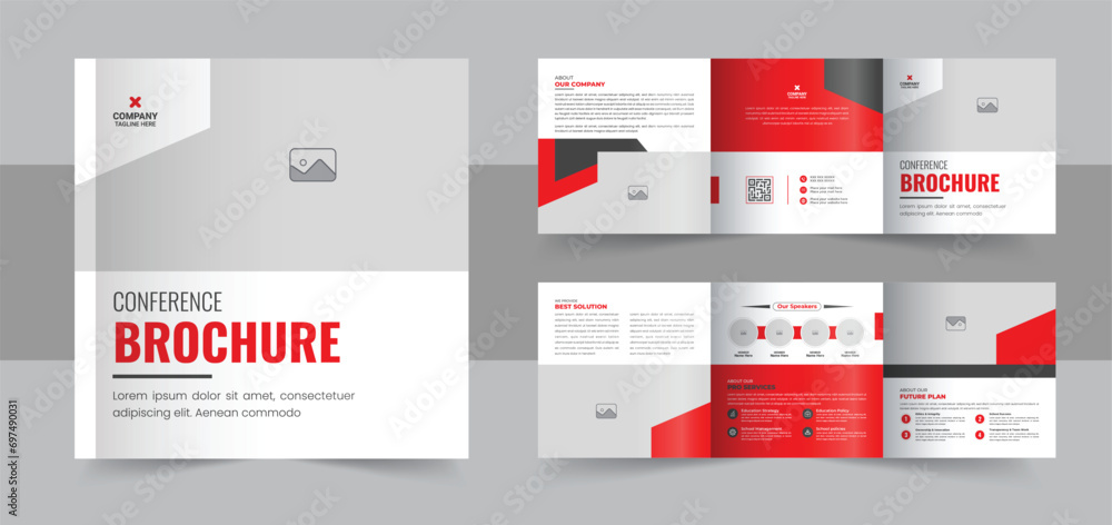 Business square trifold brochure template design, Creative conference square trifold brochure template